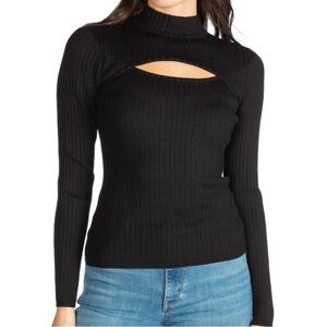 New Guess Black Clarita Cutout Long Sleeved Top with Shimmer - Size Small